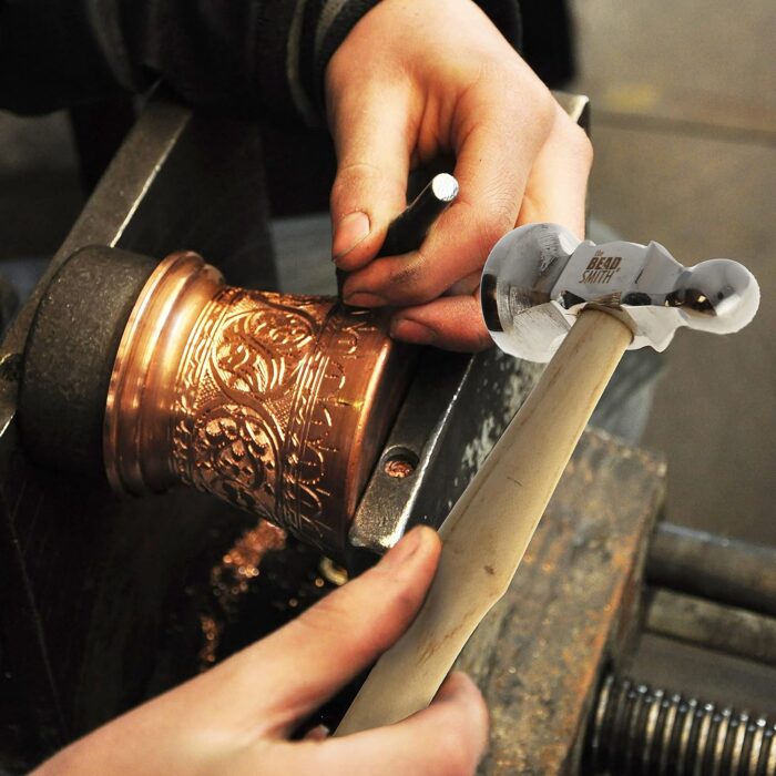 The Beadsmith Two-Sided Chasing Hammer – 11.5 Inches Wooden Handle, 2.25” Steel Head with a 14mm Ball Pein & 25mm Domed Face – Metalwork Tool Used to Add Texture & Dimension to Metalwork - Image 6