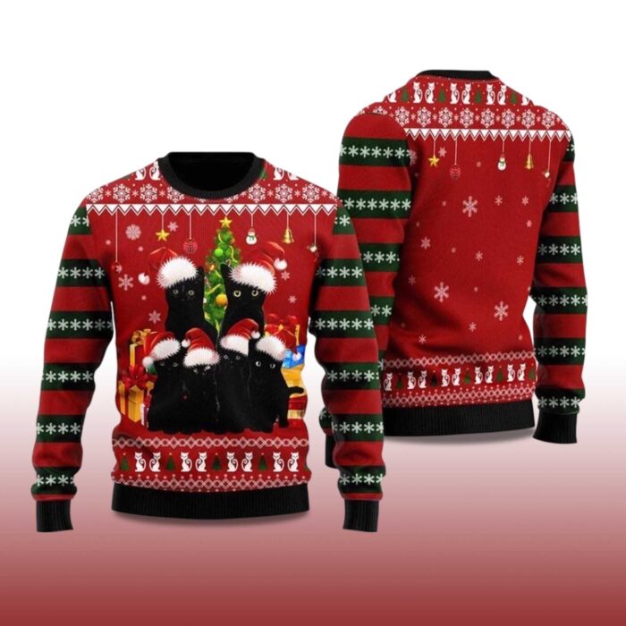 2025 Black Cat Family Ugly Christmas Sweater - Image 2