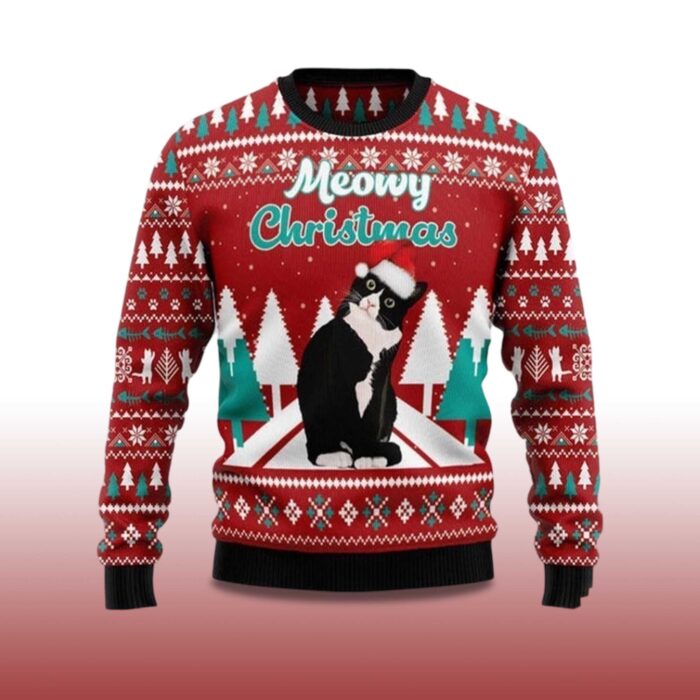 2025 Black cat Meowy Christmas Ugly Christmas Sweater - Image 2