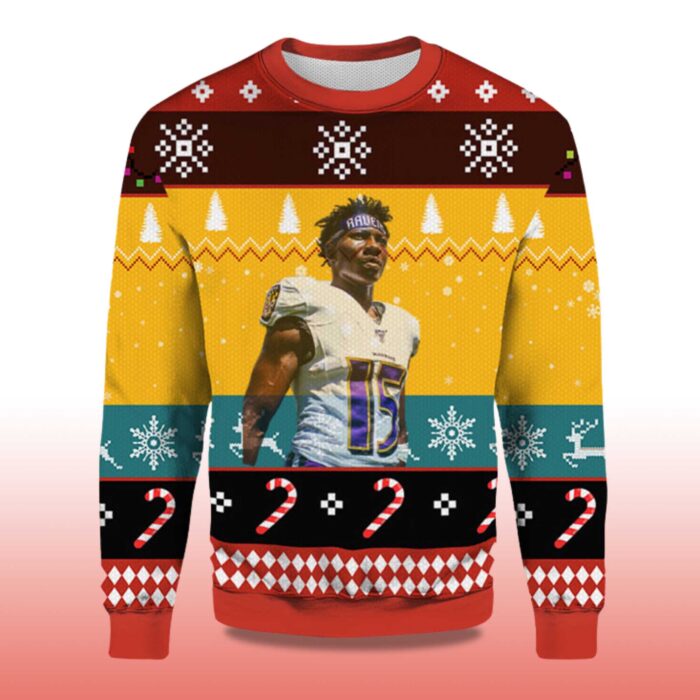 2025 Marquise Brown Baltimore Ravens Ugly Christmas Sweater - Image 2