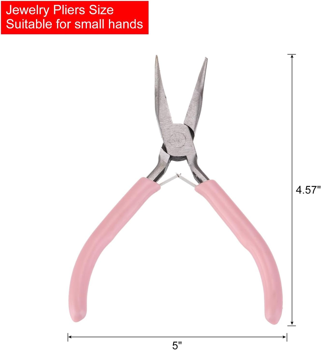 HARFINGTON Bend Nose Pliers 5″ Mini Jewelry Pliers Bent Chain-Nose Pliers with PVC Handle for Jewelry Making Hand Tools Beading Hobby Work Craft, Pink