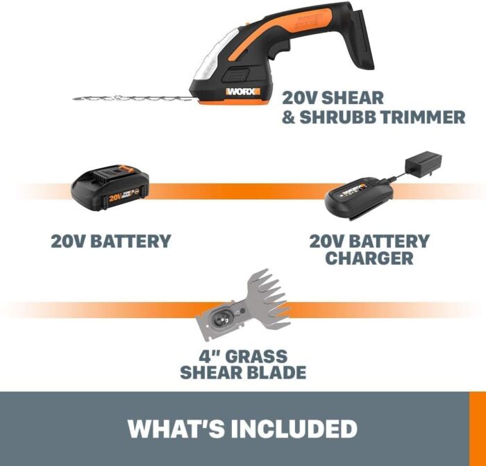WORX WG801 20V 2 in 1 Cordless Hedge Trimmer, 4" Grass Shear & 8" Shrub Trimmer with 2 Blades, Battery & Charger Included - Image 6