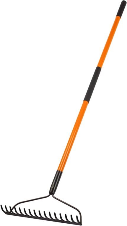 Garden Rake – 14 Tine Heavy Duty Rake with 58 Inch Fiberglass Handle