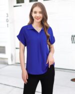 Timeson Women's Short Sleeve Chiffon Blouses for Office Work Business Attire Collared Shirts - Image 18