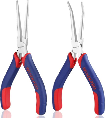 WORKPRO 2-Piece 6″ Mini Needle Nose Pliers Set(Smooth Jaw), Long Nose Pliers, Bent Nose Pliers with Comfort Grip Handles, Jewelry Plier For Wire Wrapping, Handmade Craft, Jewelry Making Supplies