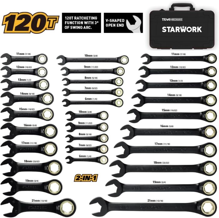 TRUE MECHANIC™ Ratcheting Wrench Set (30pc-Black) - Image 4