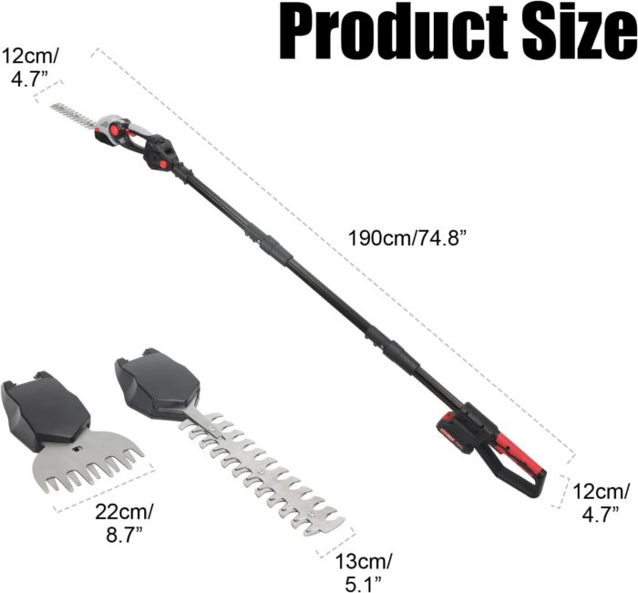 3-in-1 21V Mini Pole Hedge Trimmer & Grass Shear, Electric Grass Shear with Extension Pole, 6.3ft Reach, Multi-Angle Adjustable Handheld Shrub Trimmer for Garden (Black) - Image 2