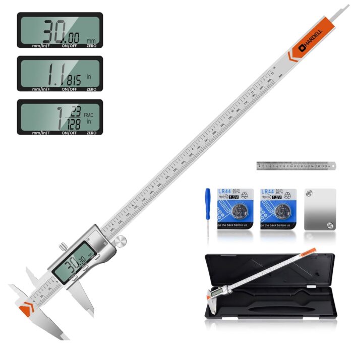 Digital Caliper 12 Inch/300mm, HARDELL Calipers Easy Switch Inch/MM/Fraction, Stainless Steel Digital Caliper Measuring Tool with Auto-Off Large LCD Screen for DIY/3D Printing/Jewelers/Woodworkers