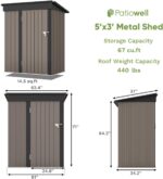 Patiowell 5x3 FT Outdoor Storage Shed, Tool Shed with Sloping Roof and Lockable Door, Metal Shed for Backyard Garden Patio Lawn, Brown - Image 6