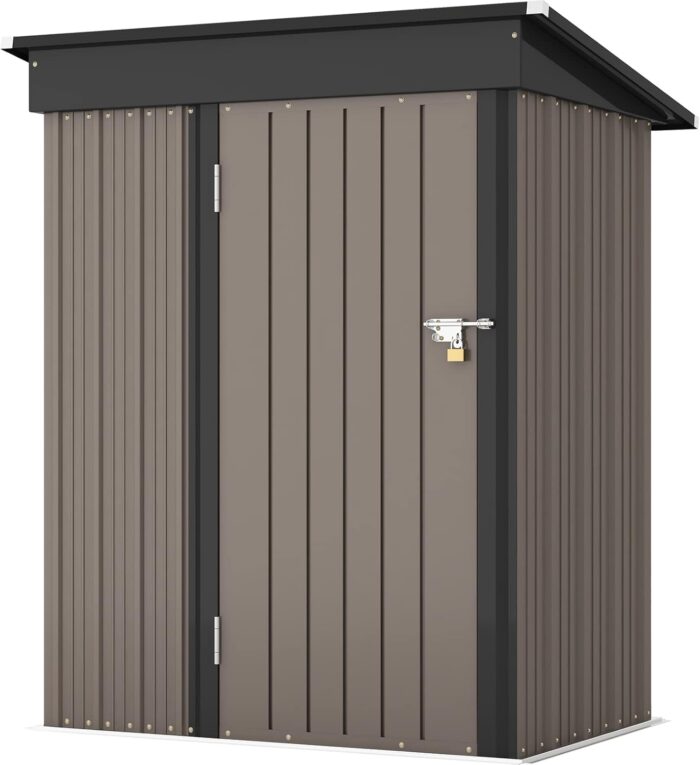Patiowell 5x3 FT Outdoor Storage Shed, Tool Shed with Sloping Roof and Lockable Door, Metal Shed for Backyard Garden Patio Lawn, Brown - Image 7