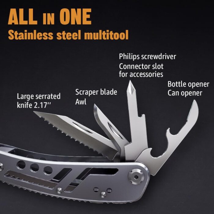 24-in-1 Multitool with Knife, Pliers & 11 Bits Sharp Stainless Steel - Multi Tool for Men - Ideal Gear with Tools for Camping Hiking, Survival, EDC - Best Gifts for Dad Husband Boyfriend 2238 - Image 6