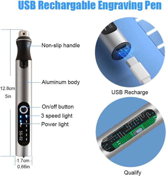 USB Rechargable Engraving Machines Pen with 35bits,Mini Electric Engraver Etching Machines Cordless Rotary Tools Engraved Jewelry Stone Metal Plastic Wood Resin Model - Image 3