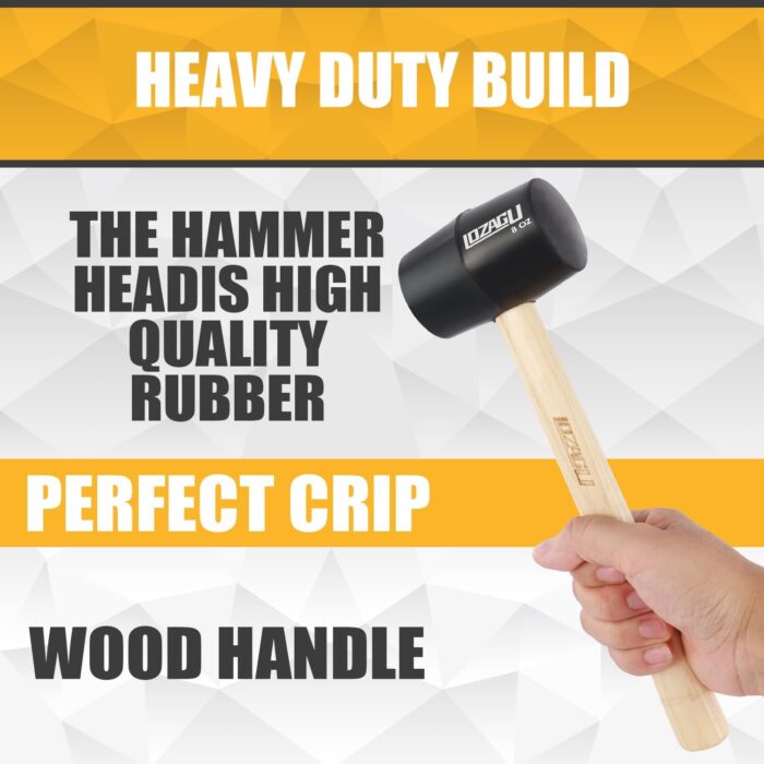 2-Pack Rubber Mallet Hammer Set, 8oz & 25mm Small Rubber Mallet Hammer Tool, Rubber Mallet for Flooring, Tent Stakes, Woodworking, Camping, Crafts, Jewelry Wood Rubber., LOZ-M0825 - Image 5