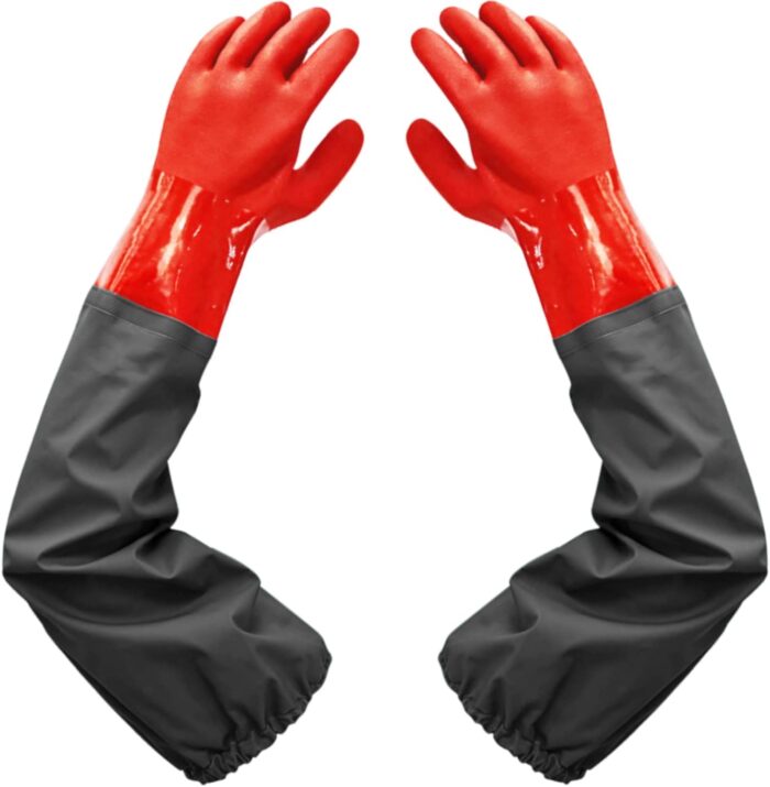 Haiou Pond Gloves, Long Arm Waterproof Gloves,Long Rubber Gloves for Men and Women (25 inches, Large, Red) (Red)