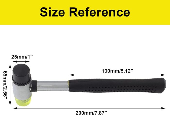 Rubber Mallet Hammer 25mm Double-Face Nylon Rubber Hammer, Soft & Hard Head Mallet with Replacement Heads for Jewelers, Woodworking, Floor Installation - Image 3