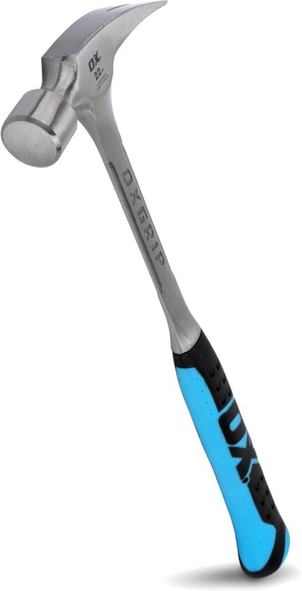 Ox Tools P082322 22 oz. Framing Hammer, Smooth Face, Long Shock Reduction Handle, Straight Rip Claw, Non-Slip Grip