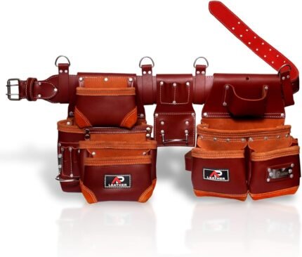 Ap-Leather Real cowhide oil tanned Leather Tool Belt/pouch/framer Set for Men/women Carpenters, Framers, Electricians, Gardeners & Construction Work with 26 Pockets.