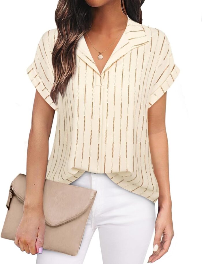 Timeson Women's Short Sleeve Chiffon Blouses for Office Work Business Attire Collared Shirts - Image 53