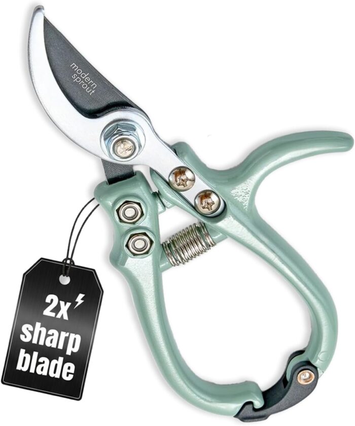 Modern Sprout Hand Pruners – Lightweight Pruning Shears W/Easy Lock- Gardening Scissors – Bypass Sharp Carbon Steel Blade – Rust Resistant – Garden Tools – Reusable Holster – Sage