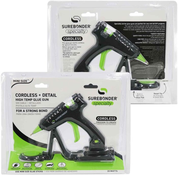 Surebonder Cordless/Corded High-Temperature Mini Hot Glue Gun with Fine Tip for Detailed Crafting and DIY Projects, 20 Watts (CL-195F) - Image 6