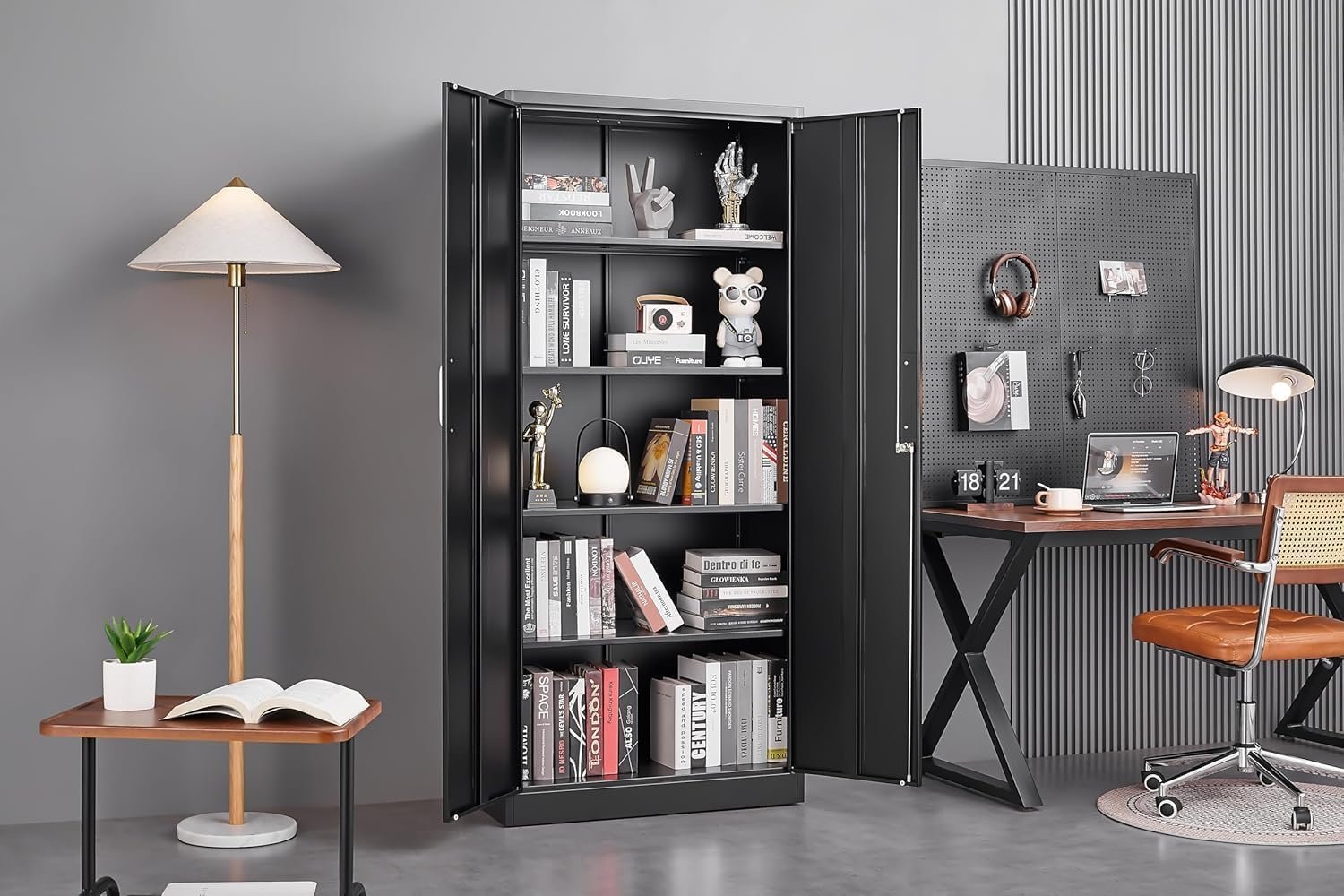 Metal Storage Cabinet with Adjustable Shelves, Garage Storage Cabinets with Doors and Shelves, File Cabinets for Home Office, Kitchen Pantry Cabinet, 71’H, Black