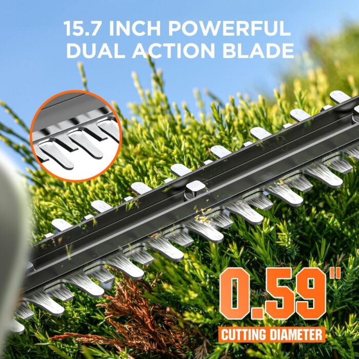Litheli 20V Cordless Hedge Trimmer 16" (5/8" Cut), Handheld Shrub/Bush Trimmer, Lightweight for Thick Branches & Yard Work,Work with Litheli 20V System (2.5Ah Battery Incl.) - Image 4