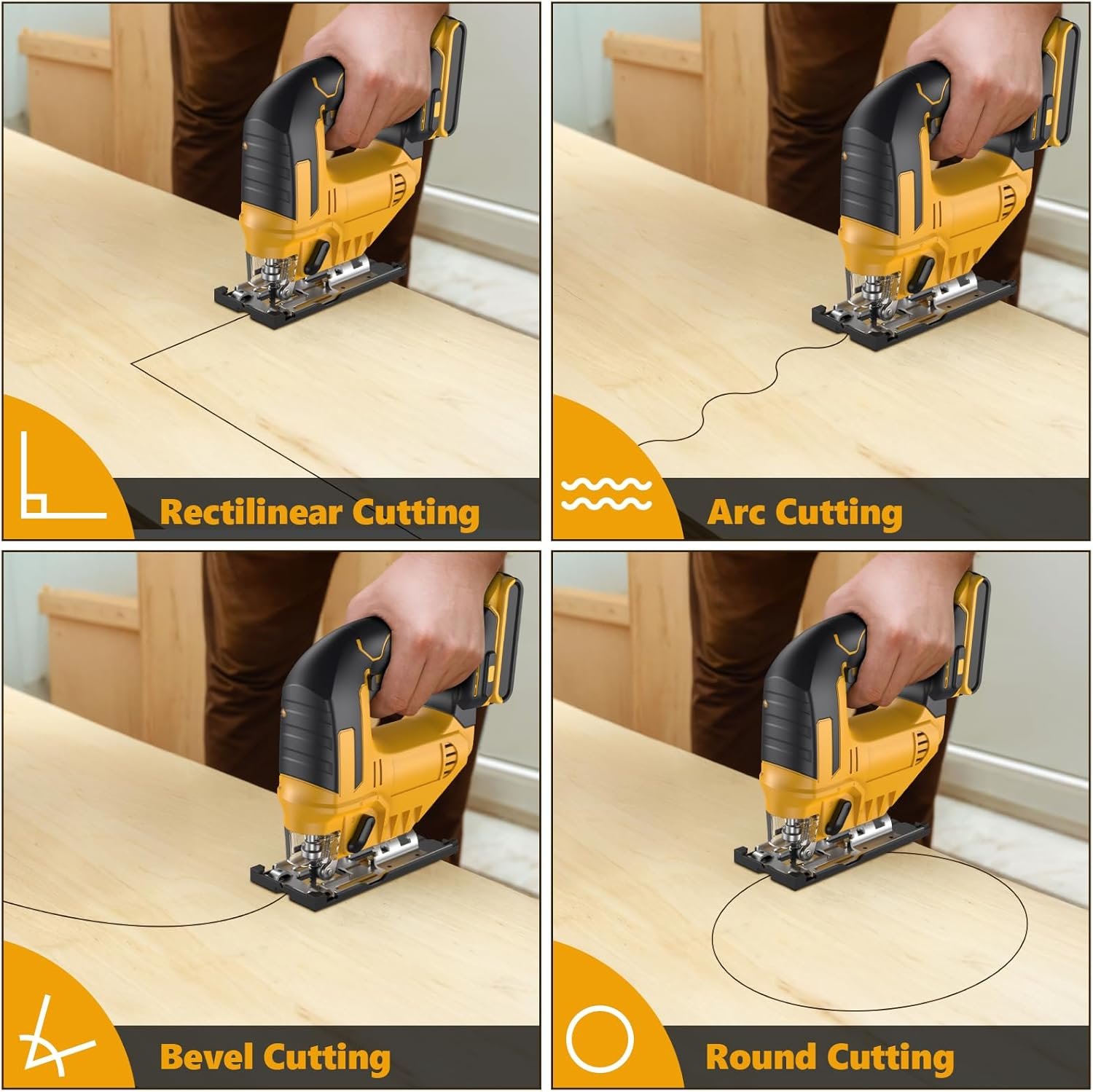 Cordless Jig Saw for Dewalt 20v Max Battery, Brushless Orbital Jigsaw, 0°- 45° Bevel Cuts, 3 Orbital Settings with LED Light for Straight/Circle/Curve Cutting (No Battery)