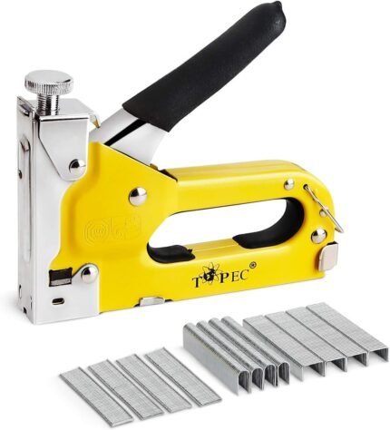 Topec Upholstery Staple Gun Heavy Duty, 3-in-1 Stapler Gun with 600 Staples, Manual Brad Nailer Power Adjustment Wood Stapler for Crafts, Wall, Upholstering, Furniture, DIY