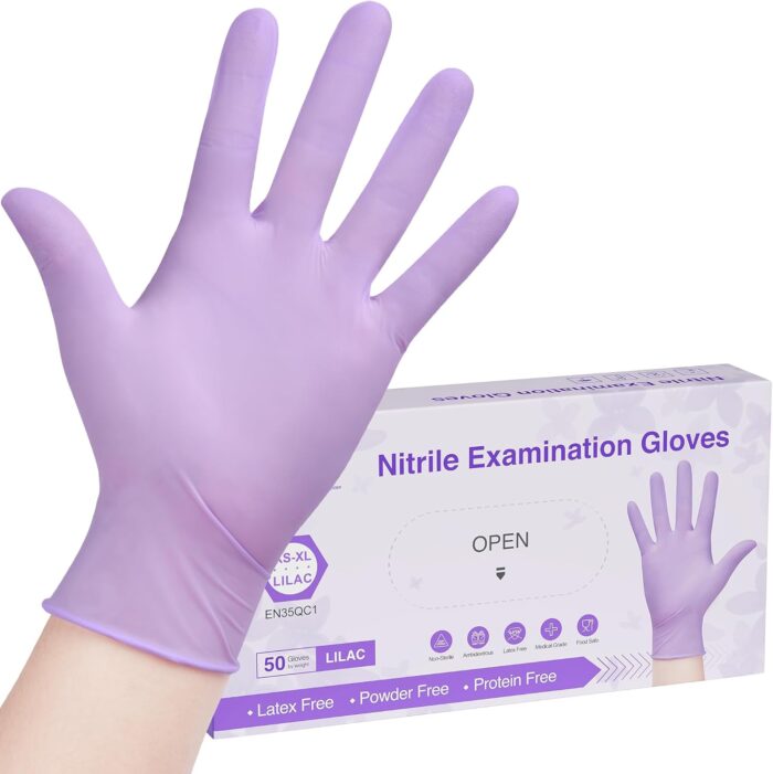 Disposable Nitrile Exam Gloves, 3-mil, Lilac Gloves Disposable Latex Free, Powder Free