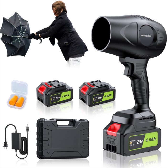 980,000 RPM Cordless Leaf Blower – 21V Electric Handheld Leaf Blower with 2×4.0Ah Batteries & Fast Charger – Lightweight for Patio, Lawn, Yard, Deck Cleaning