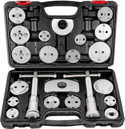 BILITOOLS Brake Caliper Compression Tool, 22-Piece Heavy Duty Disc Brake Caliper Piston Rewind Wind Back Tool with 18 Adapters
