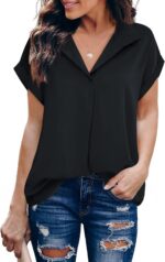 Timeson Women's Short Sleeve Chiffon Blouses for Office Work Business Attire Collared Shirts - Image 44