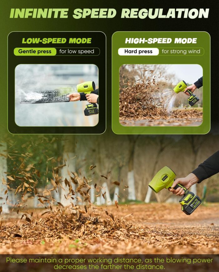 Saker Cordless Leaf Blower Portable Dust Cleaner Handheld Blowers 2 x 4.0Ah Batteries 180000 RPM Air Duster with Adjustable Speed for Drying Patio Cleaning Green - Image 3