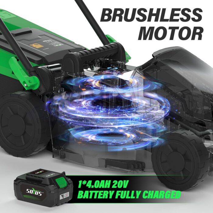 SOYUS Lawn Mower Cordless, 13 Inch 20V Electric Lawn Mowers with Brushless Motor, 5-Position Height Adjustment, 4.0Ah Battery & Charger Included - Image 7