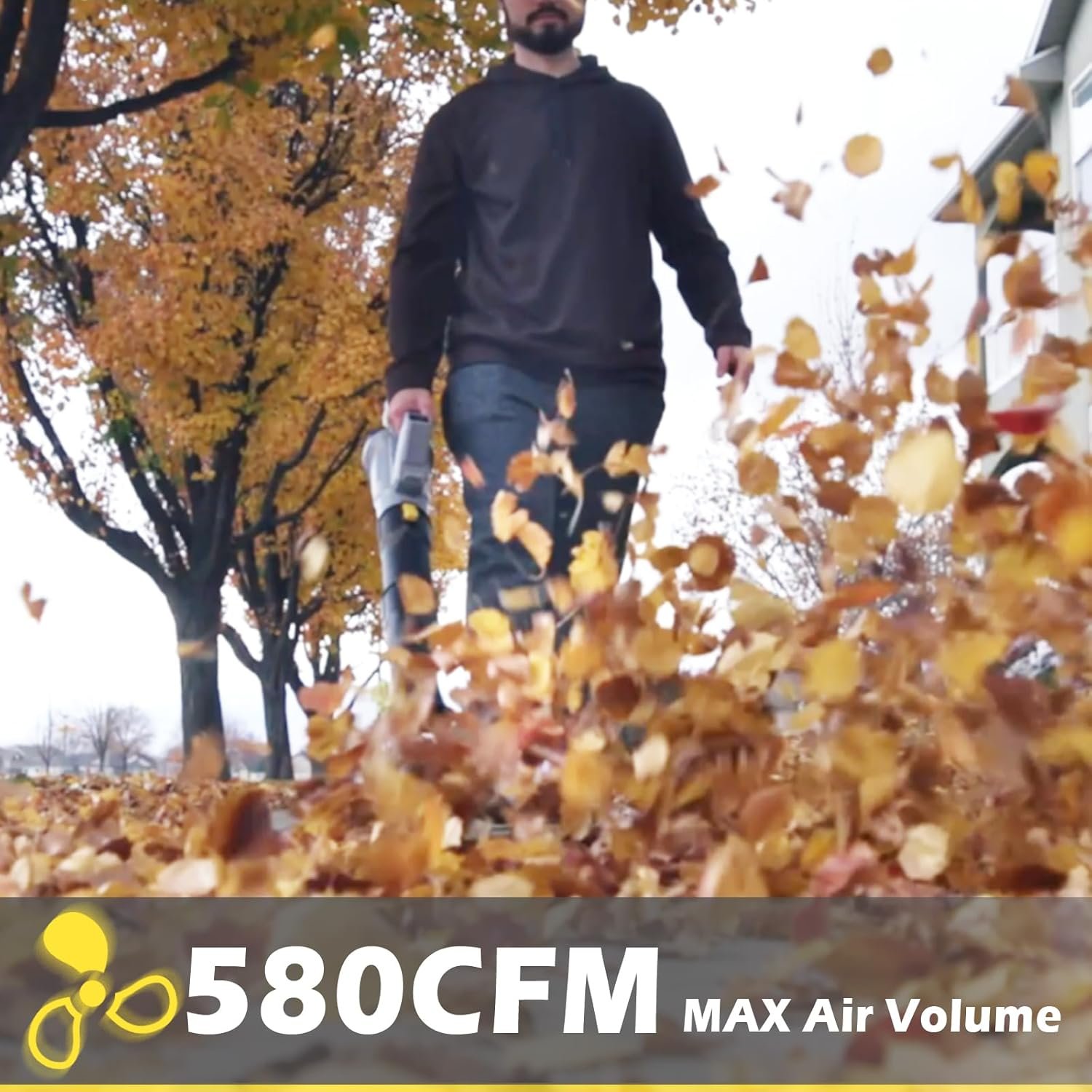 Cordless Leaf Blower, 2 x 21V 4.0Ah Battery and Charger, 580CFM / 160MPH Electric Leaf Blowers for Patio Cleaning, Lawn Care, Blowing Leaves and Snow (Leaf Blower Cordless-2×4.0A)