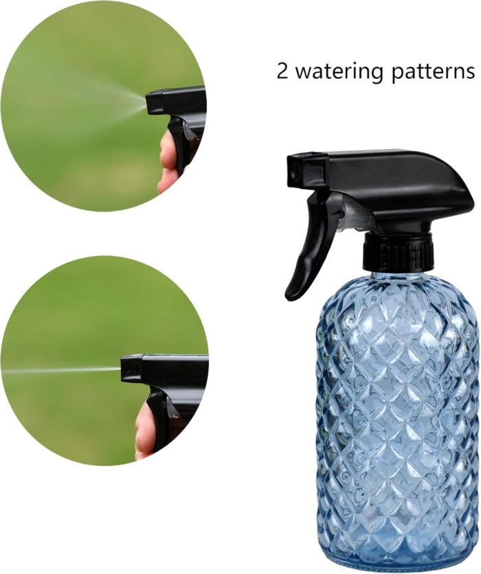 12Oz Glass Plant Spray Bottle, Gem Pattern Glass Sprayer, Watering Can with Black Plastic Top Pump, Handheld Watering Can for Indoor Outdoor Potted Plants and Greenery (Blue) - Image 2