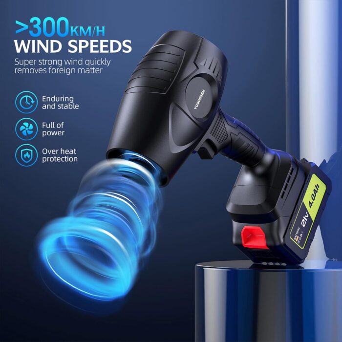 980,000 RPM Cordless Leaf Blower - 21V Electric Handheld Leaf Blower with 2×4.0Ah Batteries & Fast Charger - Lightweight for Patio, Lawn, Yard, Deck Cleaning - Image 4