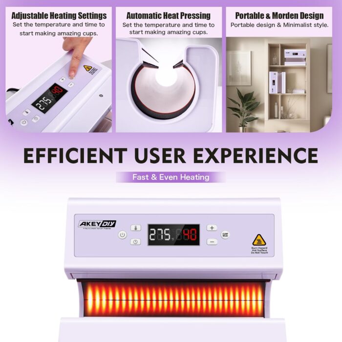 AKEYDIY Auto Tumbler Heat Press Machine 30OZ Mug Press Automatic Press & Release, Temp & Time Setting, Cup Transfer Machine for 11-30OZ Ceramic, Glass, w/Sublimation Papers, Heat Tape & Gloves - Image 6