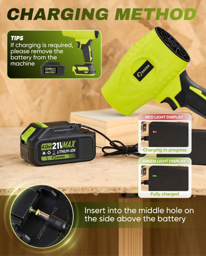 Saker Cordless Leaf Blower Portable Dust Cleaner Handheld Blowers 2 x 4.0Ah Batteries 180000 RPM Air Duster with Adjustable Speed for Drying Patio Cleaning Green - Image 7