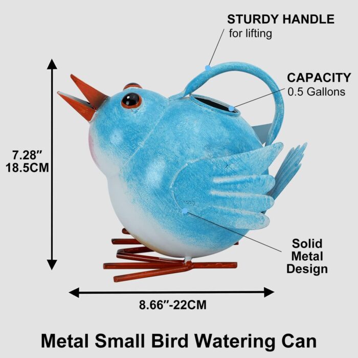 Metal Cute Bird Watering Can for Indoor/Outdoor Plants,Garden Functional Small Watering Can Decor, Decorative Watering Kettle Planter for House Plant Garden Flower,Kids 1.8L 1/2 Gallon Watering Pot, - Image 4