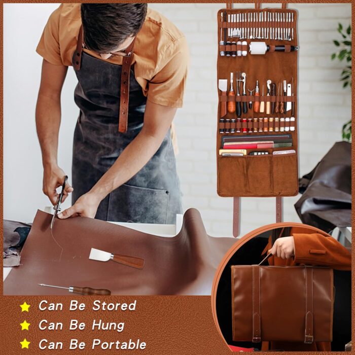 TLKKUE Leather Tooling Kit Leather Craft Tools Leatherworking Kit with Custom Handbag Cutting Mats Engraving Punching Sewing Stamping Sanding Tools for Handicraft Work Professional - Image 5