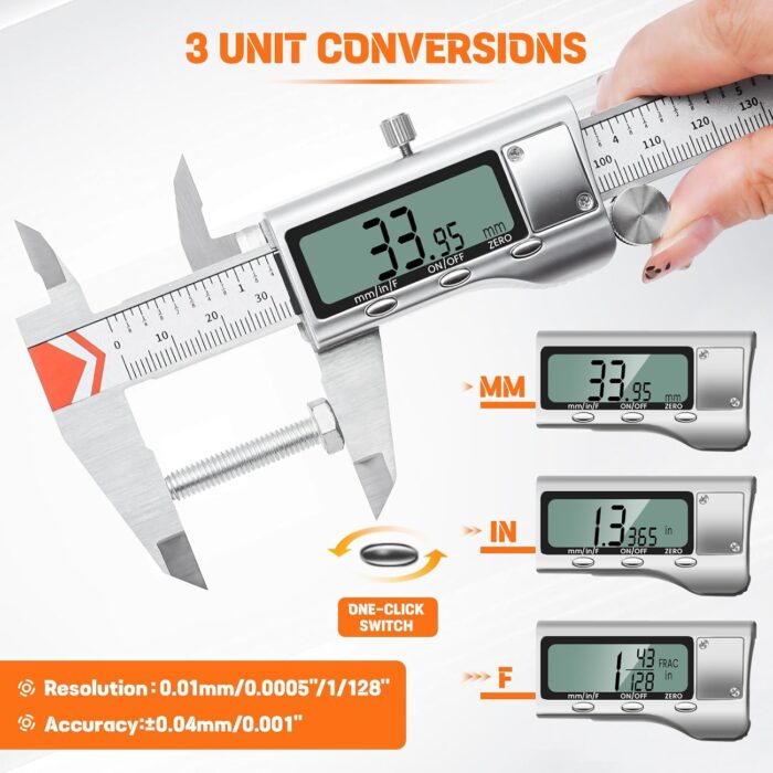 Digital Caliper 12 Inch/300mm, HARDELL Calipers Easy Switch Inch/MM/Fraction, Stainless Steel Digital Caliper Measuring Tool with Auto-Off Large LCD Screen for DIY/3D Printing/Jewelers/Woodworkers - Image 4