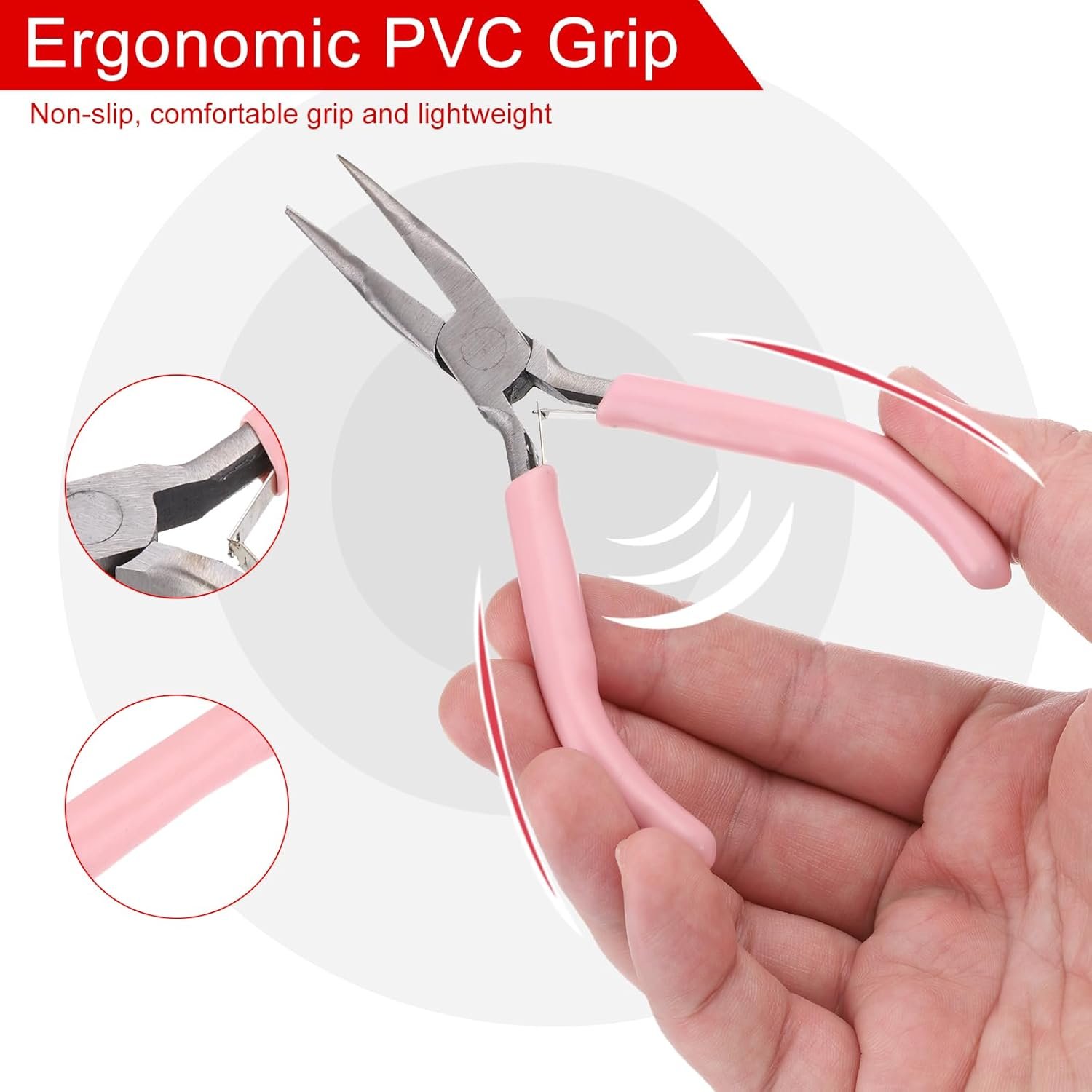HARFINGTON Bend Nose Pliers 5″ Mini Jewelry Pliers Bent Chain-Nose Pliers with PVC Handle for Jewelry Making Hand Tools Beading Hobby Work Craft, Pink
