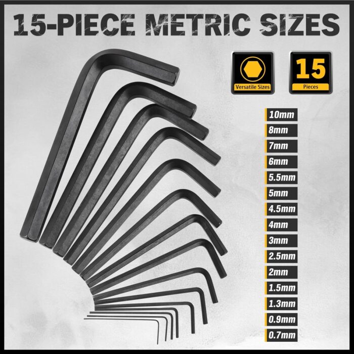 31-Piece Hex Key Set - Allen Wrench Set, SAE and Metric Allen Keys MM(0.7mm-10mm) SAE(0.028"-3/8) Heat-Treated, Torque Handle, High Leverage, Long & Short Keys, Easy Organization - Image 3