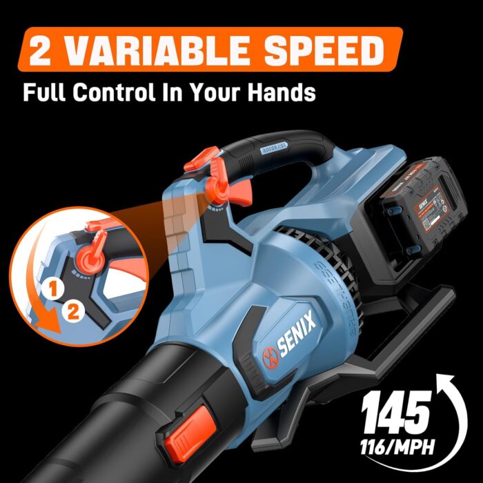 SENIX Leaf Blower Cordless, 40V Max Electric Leaf Blowers, Brushless, Handheld, Up to 700 CFM and 145 MPH, 2 Speed Mode, Cruise Control, Includes 2 x 4.0Ah Battery and Charger (BLAX2-M2) - Image 5