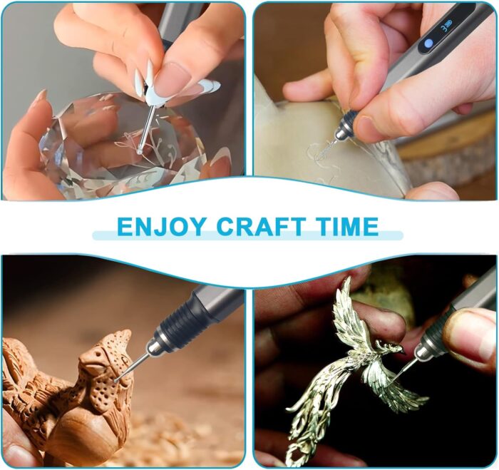 Electric Engraving Pen with 30 Bits, USB Rechargeable Cordless Etching Pen, Professional Mini Carving Machines Portable DIY Rotary Tool Engraver for Jewelry Stone Wood Glass Metal Plastic Resin Model - Image 6