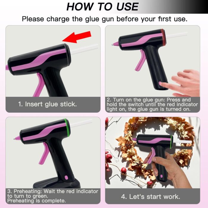 Cordless Hot Glue Gun, Rechargeable Hot Melt Glue Gun 2Ah Built-in Battery Smart Power-Off With 30pcs Premium Glue Sticks, 10pcs Wood Craft Sticks, Carry Case for DIY, Arts &Crafts - Image 4