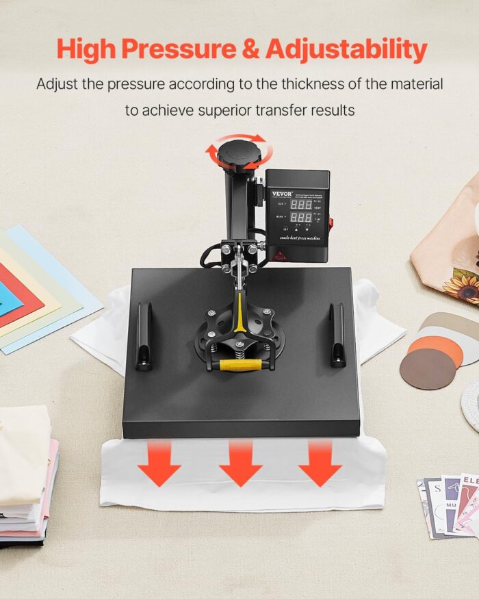 VEVOR 2 in 1 Heat Press Machine for T Shirts and Hats, 15x15 Inch Professional Swing Away Digital Tshirt Press Machine for Sublimation, Vinyl, Heat Transfer Projects - Image 3