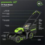 Greenworks 60V 17" Brushless (Push) Mower + 60V (610 CFM) Brushless Blower, 4.0Ah Battery and 3A Charger - Image 2