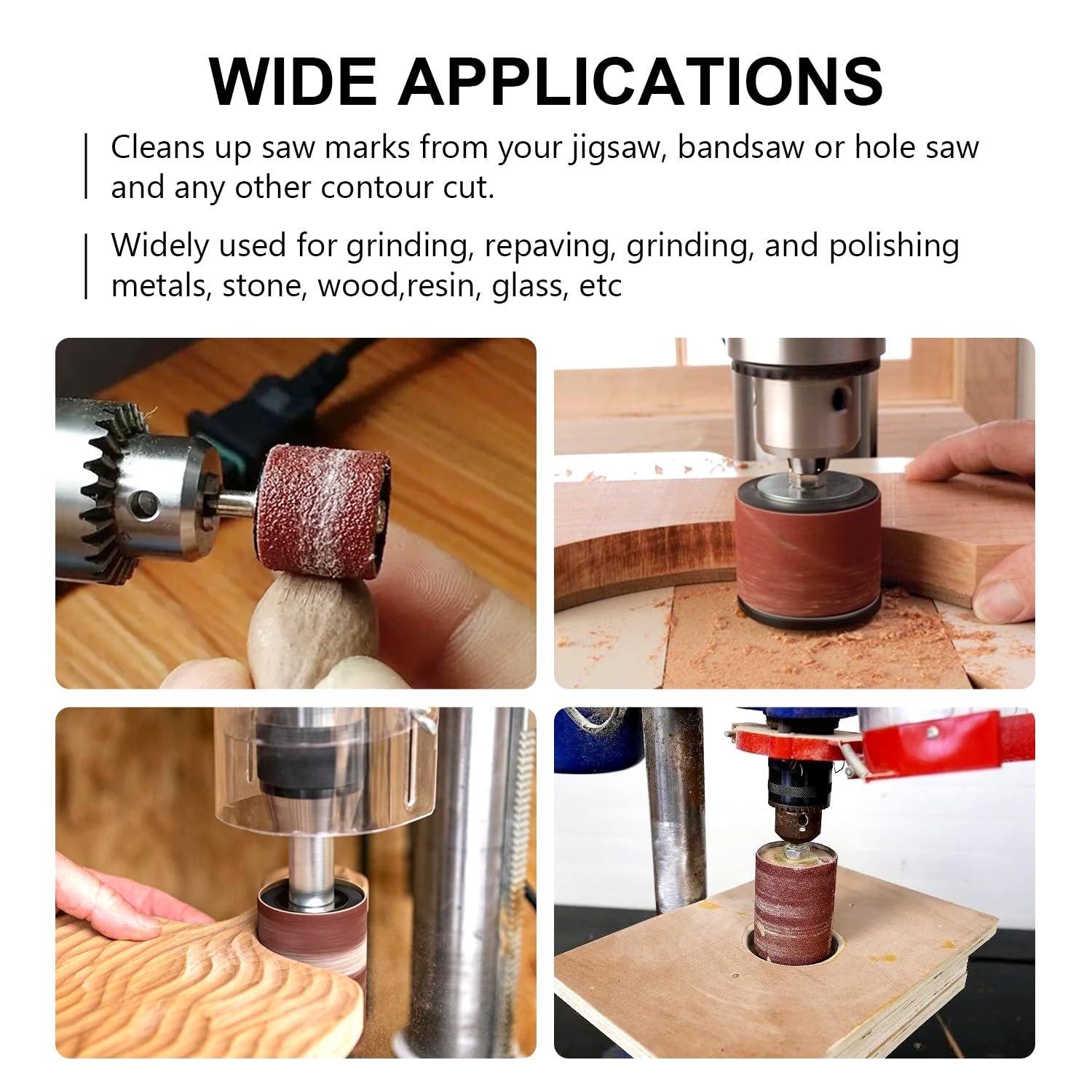 2”Long Sanding Drums and Sleeves Set with 1/4”Shank for Drill or Drill Press, Sanding Drum Kit for Sanding Smoothing Shaping Polishing Fiberglass Wood Metals, 60,80,120 Grit-16pack